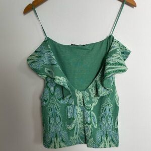 NWT Zara Green Cropped Ruffle Top